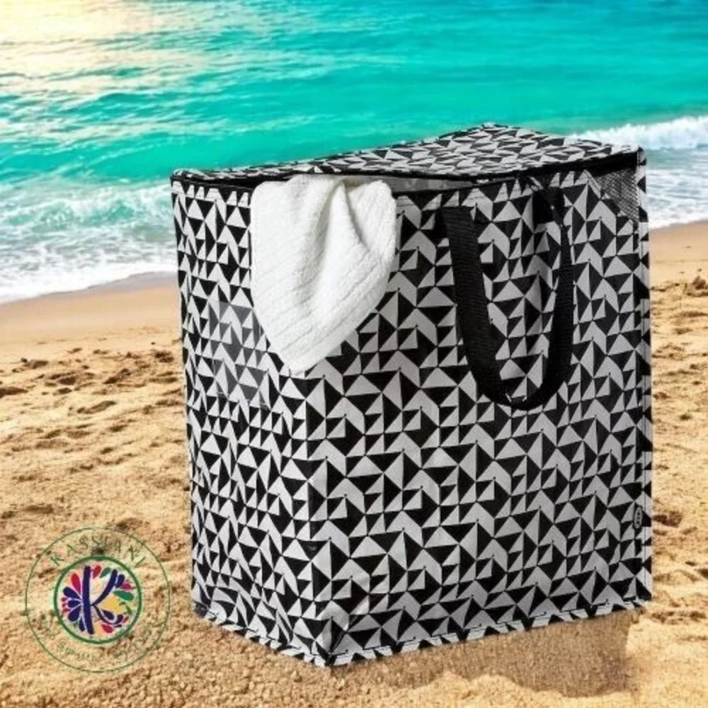 Ikea KNALLA Zippered Bag Laundry Groceries Black/White 15 ¾x9 ¾x18 ½ 